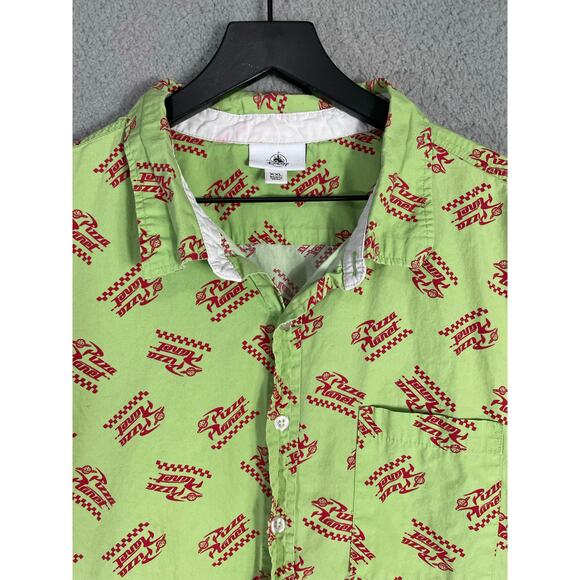 Disney Pixar Pizza Planet Aloha Button-Up Shirt XXL Green Short Sleeve - Picture 8 of 10